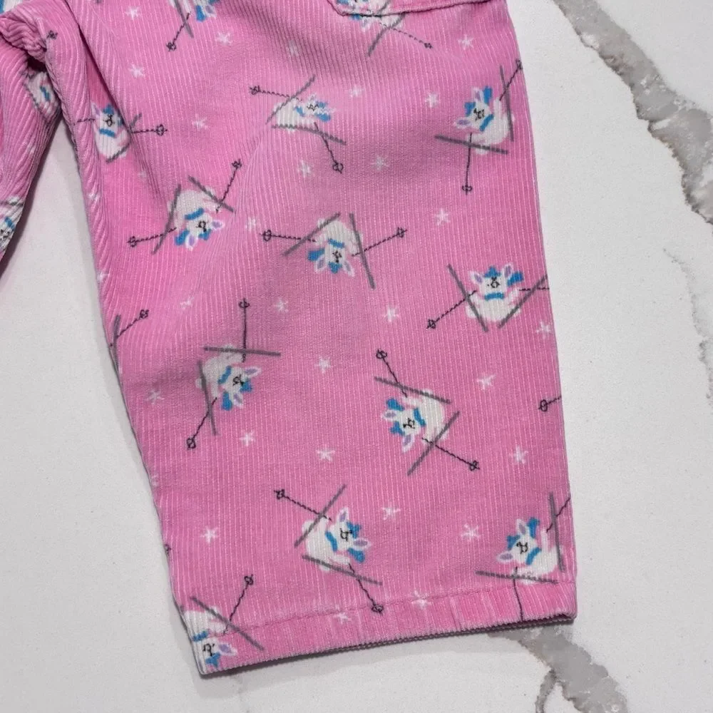 Vintage 1980s Union USA OshKosh Girl's Pink Corduroy Skiing Bunnies Size 18 Mos